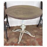 Round Metal Pedestal Table With Distressed Wooden