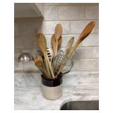 Stoneware Utensil Holder with Assorted Kitchen Ute