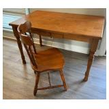 Wooden Rectangular Table Turned Legs Single Drawer