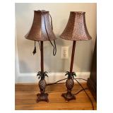 Pineapple Motif Table Lamps with Brown Embossed Sh