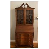 Mahogany Secretary Desk with Display Cabinet and C