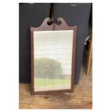 Wood-Framed Wall Mirror with Scrolled Pediment