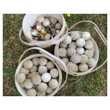 Three Buckets of Used Golf Balls With Assorted Tee