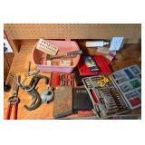 Shop Supplies Lot Including Drill Bits, Clamps, an