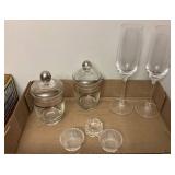 Glassware Set with Lidded Jars, Candlesticks, and