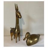 Solid Brass lama and Duck Sculptures