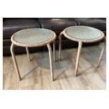 Matching Small Tables with Woven Tops and Glass In