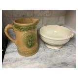 Earthenware Pitcher and Wedgwood Embossed Bowl