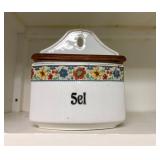 Czechoslovakian Ceramic Sel Box with Wooden Lid