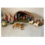 Nativity Set with Figurines and Creche Marked ï¿½Ita