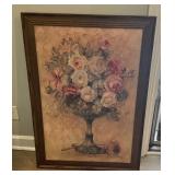 Framed Floral Painting Featuring Roses in Urn, 41