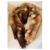 Brown Mink Fur Stoles With Heads, Legs, and Tails