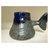 Handcrafted Whale Tail Pottery Mug with Blue Glaze