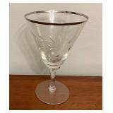 6 Crystal Martini Glasses with Silver Rim and Etch