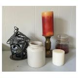 Decorative Items: Metal Lantern, Brass Candle Hold
