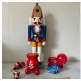 Wooden Nutcracker and Holiday Decor Items