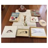 Bird-Themed Items Including Prints, Figurines, and