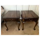 Two Wooden End Tables With Drawers and Cabriole Le