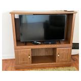 Wood TV Stand With Open Shelving and Magnetic Clos