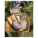 Lot Including Framed Art, Glass Cups, and Kitchen