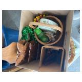 Box Lot With Wooden Decor, Baskets, and Miscellane
