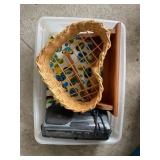 Items Including Wicker Basket, Shelf, and Cassette