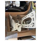 Box Lot with Wood Boat, Butterflies, Wine Bottle H