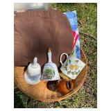 Decorative Items Including Porcelain Bells, Mug, V