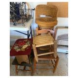 Chairs and Stools Lot Including Woven and Needlepo
