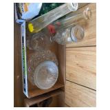 Glassware Including Decorative Bottles, Bowls, and