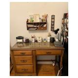 Wooden Desk with Brass Hardware and Glass Top