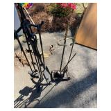 Two Fireplace Tool Sets with Iron and Brass Featur