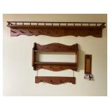 Wall-Mounted Wooden Shelves with Pegs and Key Hold