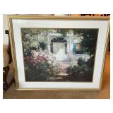Framed Artwork of a Garden and Doorway Scene, 37 x