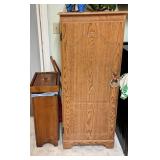 Two Wooden Furniture Items: Cabinet and Trash Bin