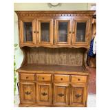 Wooden Hutch with Glass-Front Cabinet and Storage