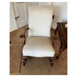 Upholstered Wooden Rocking Chair with Carved Armre