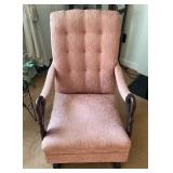 Upholstered Armchair with Wood Scroll Arms and Pin