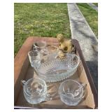 Glass Tableware and Ceramic Lamb Figurine