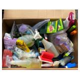 Various Cleaning Supplies with Sponges, Sprayers,