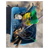 Garden Tools, Potting Soil, and Metal Pot Stand