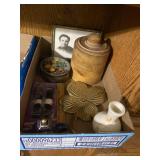 Decorative Household Items Including Wooden Canist