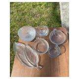 Clear Glass Serveware Including Bowls and Leaf-Sha