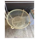 Round Glass-Top Wicker Coffee Table With Lower She