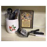 Ceramic Utensil Holder, Assorted Kitchen Utensils,