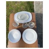 White Ceramic Dinnerware and Glass Bowl Set