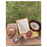 Box Lot With Wall Clock, Plaque, Framed Text, and