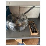 Glass Punch Bowl with Grape Motif and Assorted Sta