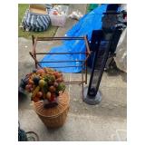 Cd Holder, Woven Basket, and Wooden Laundry Rack