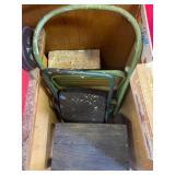Green Metal Folding Step Stool with Additional Woo